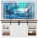 YESHOMY Farmhouse TV Stand for TVs up to 65", 58" Console with Sliding Barn Doors & Storage, Milk White. Perfect Living Room Media Furniture! - Image 5