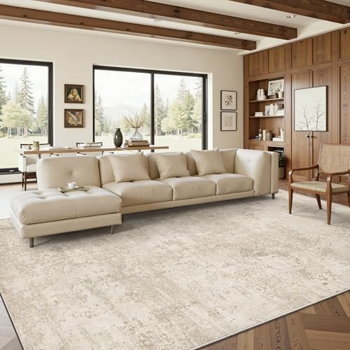51jwzpzJt3L._SL500_.jpg Art&Tuft 8x10 Washable Rugs - Anti-Slip, Stain Resistant Abstract Area Rug for Living Room (TPR53-Beige) - Image 3