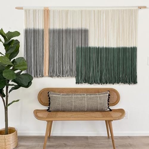 Large Green Dip Dye Macrame Wall Hanging - Bohemian Yarn Macrame Wall Hanging Green Large Dip Dye Fiber Wall Art Bohemian Yarn Tapestry Wall Décor 57''W*35''L