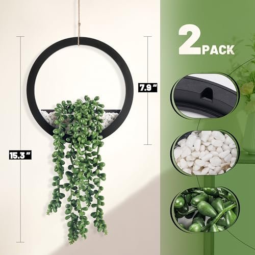 51kNfKtxnlL._SL500_.jpg Der Rose 2-Pack Hanging Fake Succulents in Black Pots for Boho Farmhouse Wall Decor - Image 3
