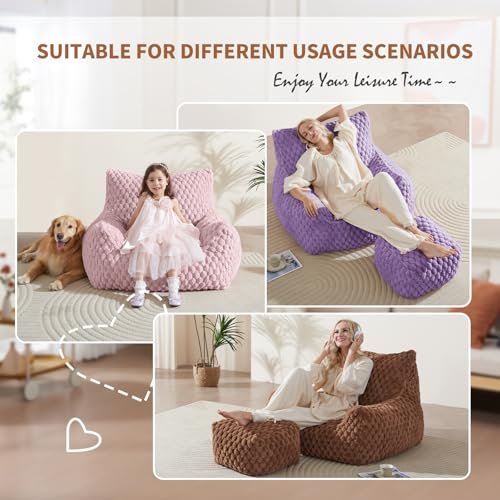 51l9RxmuySL._SL500_.jpg Modern Bean Bag Chair with Ottoman - Cozy Faux Fur Lounger for Adults & Teens, Memory Foam Gaming Chair (Camel) - Image 6