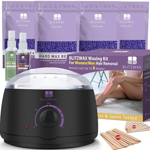 BLITZWAX Brazilian & Bikini Waxing Kit for Women: Hard Wax BLITZWAX Brazilian and Bikini Waxing Kit for Women, Hard Wax Warmer for Face, Legs, and Body, At Home Hair Removal Kit, Beginner Friendly, Quick Heating, 28 Accessories