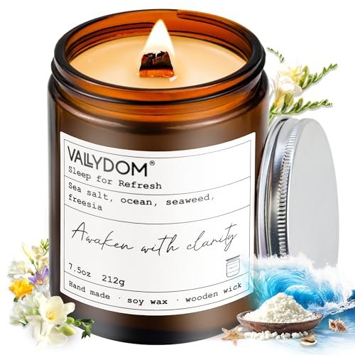 VALLYDOM Scented Candles, 7.5oz Relaxing Aromatherapy Candle with Wooden Wick—45hrs VALLYDOM Candles for Home Scented, 7.5oz Scented Candles for Stress Relief & Self-Care, Crackling Wooden Wick, 45hrs Aromatherapy Candle for Men and Women Birthday, Soy Sleep Candle Set