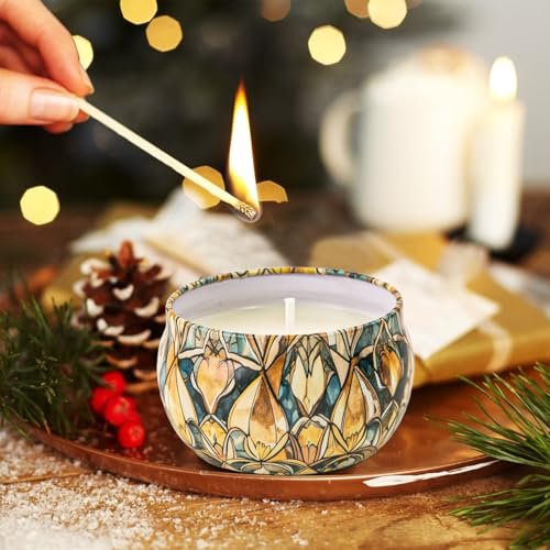 51m8BHwwk2L._SL500_.jpg Yinuo Candle Christmas Scented Candle Set - 12 Long-Lasting Soy Wax Candles in Decorative Tins, Perfect Holiday Gifts for Women and Friends. - Image 3