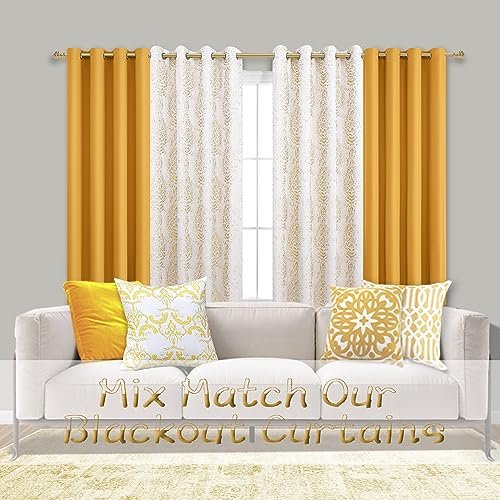 51mRHF1NcRL._SL500_.jpg Elegant 84-Inch Gold Yellow Curtains for Living Room | 2-Panel Vintage Boho Damask Design, 50% Blackout - Image 2
