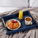 Juvale Blue Coffee Table Serving Tray with Coasters and Gold/Silver Handles (16x12) - Image 3
