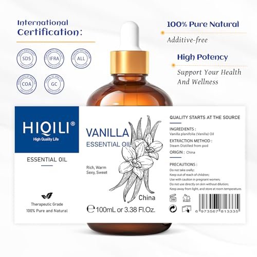 51nhif-gEHL._SL500_.jpg HIQILI Vanilla Essential Oil - Pure Undiluted Aroma for Skin Perfume, Lotions, Candles & Soaps. 100ML - Image 8