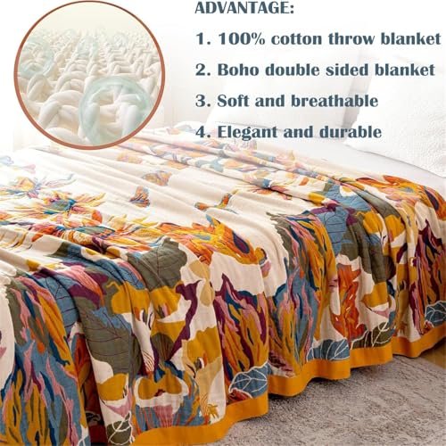 51oKy54mWL._SL500_.jpg MSGKV Boho Floral Throw Blanket for Couch - Cozy Cotton 50" x 60" Cover for Living Room - Image 6
