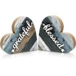 Jetec 2 Pcs Rustic Table Decorations for Living Room Home Farmhouse Table Centerpieces Small Love Wooden Heart Decor for Dining Room Shelf Housewarming Gifts New House Decoration(Grateful Style)