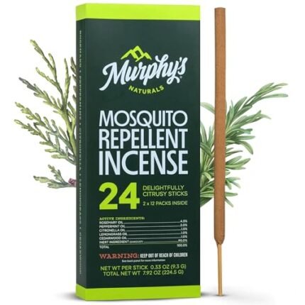 Murphy’s Naturals Mosquito Repellent Incense Sticks, 24 Count, DEET Free Insect Repellent with Citronella for Outdoor Yard, 2.5+ Hours per Stick