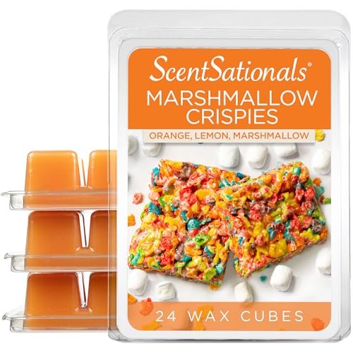 Scentsationals Marshmallow Crispies Wax Melts - 10oz (24 Cubes) Long-Lasting Scentsationals Wax Melts, Wax Cubes Strong Scent - Marshmallow Crispies - Long Lasting Scented Wax Melts for Warmer, 10oz (24-Cubes)