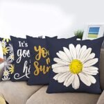 Hexagram 18x18 Blue Daisy Sunflower Outdoor Pillow Covers - Set of 4 for Your Couch or Living Room - Image 2