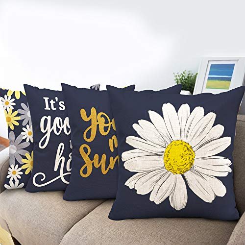 51ohPzhazgL._SL500_.jpg Hexagram 18x18 Blue Daisy Sunflower Outdoor Pillow Covers - Set of 4 for Your Couch or Living Room - Image 2