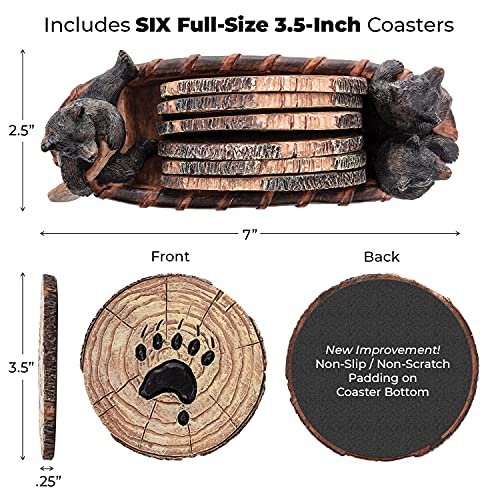 51opb2l-oMS._SL500_.jpg Set of 6 Rustic Bear Coasters in Handmade Canoe with Cute Black Bear Figurines. Perfect Lodge Decor! - Image 3