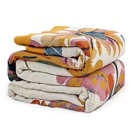 MSGKV Boho Throw Blanket for Couch and Sofa Cotton Cover for Living Room Floral Throw Cozy Blankets (D-Flower and Butterfly, 50" x 60"(Throw))