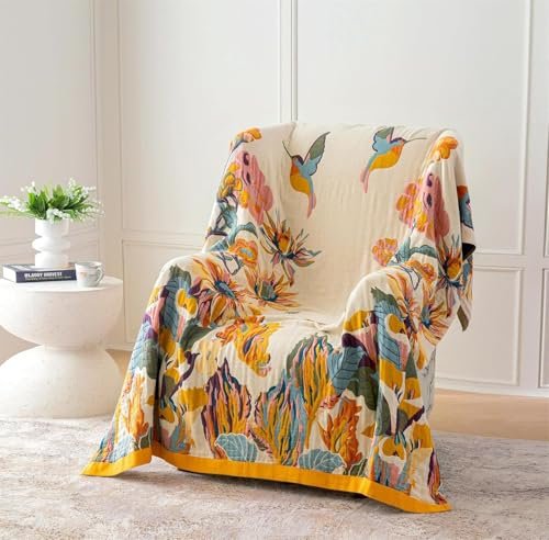 51q8-JAtNL._SL500_.jpg MSGKV Boho Floral Throw Blanket for Couch - Cozy Cotton 50" x 60" Cover for Living Room - Image 2