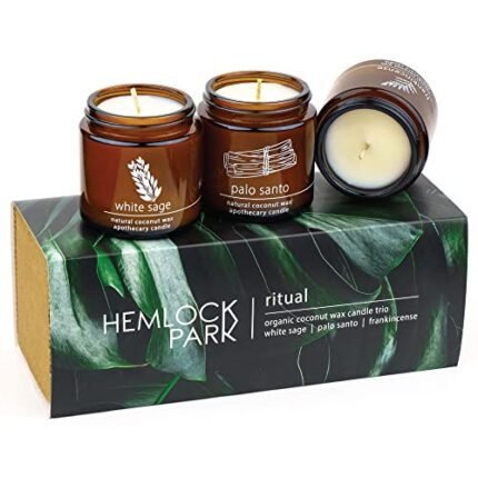 Hemlock Park Apothecary Wood Wick Candle Trio | Gift Set of Three 4 oz Candles Handcrafted with Natural Coconut Wax (Ritual | Sage, Palo Santo, Frankincense)