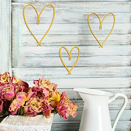 51quPBHyAlL._SL500_.jpg Pangda 4-Piece Metal Heart Wall Art Decor - Gold Love Heart Signs for Bedroom & Living Room. - Image 5