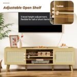 SUPERJARE Boho TV Stand for 65-Inch TVs, Adjustable Rattan Media Console with 2 Cabinets - Perfect for Living Room - Image 3