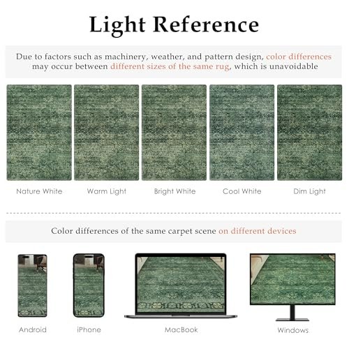 51rgzfJL6PL._SL500_.jpg PureCozy 8x10 Washable Green Vintage Distressed Area Rug - Non-Slip Floral Carpet for Indoor Use - Image 3