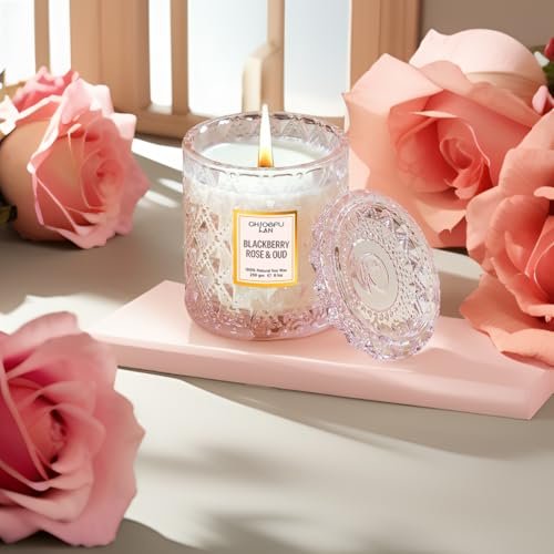 51sv8VFinNL._SL500_.jpg Chloefu LAN Rose & Oud Scented Candle - Perfect Mother's Day Gift, 55-Hour Burn, 100% Natural Soy Wax, Pink Home Decor. - Image 3