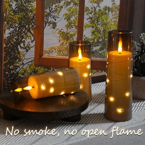 51tC3HEFaFL._SL500_.jpg Kakoya Flameless LED Candles with Timer – 9-Pc Flickering Set for Romantic Ambiance and Home Décor. Grey Acrylic Shell with Embedded Star String, Battery Operated. - Image 4