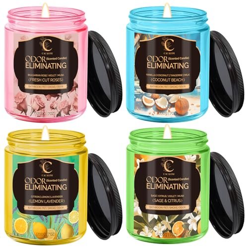 4-Pack Pet Scented Candles for Home, Single Wick Soy Candles, 4 Pack Odor Eliminating Candles, Pet Scented Candles for Home, Single Wick Soy Candle Gifts for Women, Men, Ideal for Creating Relaxing Atmosphere, Over 50 Hours of Burn Time