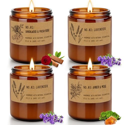Home Scented Candles Set - 4 Pack Soy Candles for Candles for Home Scented Candles Set, 4 Pack Candles Gifts Set for Women/Men, Soy Candle, Lavender Candle, 220H Long Lasting Soy Wax Candle Set for Mother's Day, Birthday, Anniversary, Men