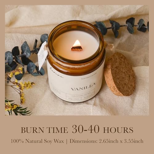 51v9i7qDPXL._SL500_.jpg Aeviva Vanilla Aromatherapy Candle 7.05 oz - Natural Soy Wax with Wooden Wick for Home Stress Relief Gifts. - Image 4