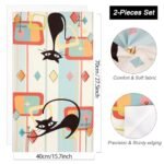 FNLNDO Mid Century Modern Cat Kitchen Towels Set: 2 Absorbent Retro Black Cat Dish Towels, 16"x28" - Image 5
