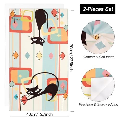 51vMPkSeORL._SL500_.jpg FNLNDO Mid Century Modern Cat Kitchen Towels Set: 2 Absorbent Retro Black Cat Dish Towels, 16"x28" - Image 5