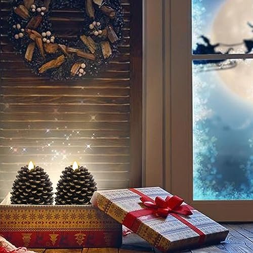 51vUz-QwzCL._SL500_.jpg Wondise Flameless Candles with Timer - Real Wax Pine Cone Design, Battery Operated, Set of 2 (Brown, 3.5" x 4.7") for Holiday Decor. - Image 7