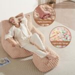 Modern Bean Bag Chair with Ottoman - Cozy Faux Fur Lounger for Adults & Teens, Memory Foam Gaming Chair (Camel) - Image 7