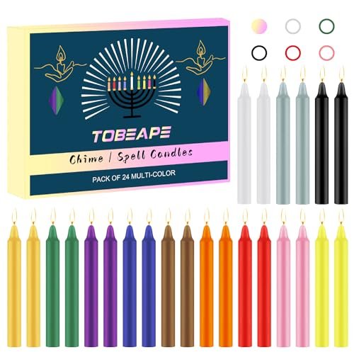 Tobeape 24 Pack Mini 4-Inch Assorted Color Spell Chime Candles Tobeape 24 Pack Assorted Color Spell Chime Candles, 4 Inch Mini Taper Candles for Rituals/Birthday Party/Prayer/Meditation/Witchcraft/Wiccan Altar/Magic Tools