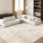 Art&Tuft Washable Rugs 8x10, Anti-Slip Backing Abstract 8x10 Rug, Stain Resistant Rugs for Living Room, Foldable Machine Washable Area Rug (TPR53-Beige, 8'x10')
