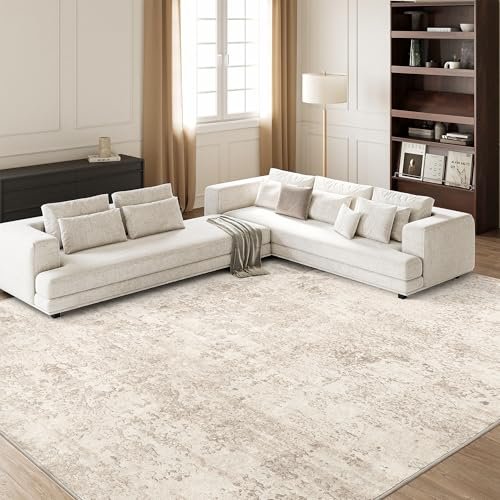 Art&Tuft 8x10 Washable Rugs - Anti-Slip, Stain Resistant Abstract Area Art&Tuft Washable Rugs 8x10, Anti-Slip Backing Abstract 8x10 Rug, Stain Resistant Rugs for Living Room, Foldable Machine Washable Area Rug (TPR53-Beige, 8'x10')
