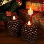 Wondise Flameless Candles with Timer - Real Wax Pine Cone Design, Battery Operated, Set of 2 (Brown, 3.5" x 4.7") for Holiday Decor. - Image 5