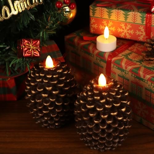 51zIXOj4aL._SL500_.jpg Wondise Flameless Candles with Timer - Real Wax Pine Cone Design, Battery Operated, Set of 2 (Brown, 3.5" x 4.7") for Holiday Decor. - Image 5