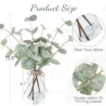 Bessol 13.5” Artificial Eucalyptus Stems in Glass Vase with Faux Water for Home, Office, and Weddings - Image 2