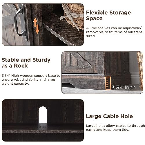 51zmmfXmlgL._SL500_.jpg OKD Rustic Electric TV Stand for 65"+ TVs with 18" Fireplace, Barn Doors & Storage - Dark Oak Cabinet - Image 4