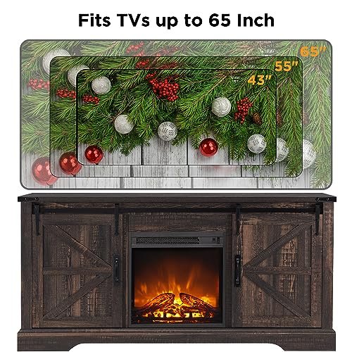 6129VIGOa1L._SL500_.jpg OKD Rustic Electric TV Stand for 65"+ TVs with 18" Fireplace, Barn Doors & Storage - Dark Oak Cabinet - Image 6