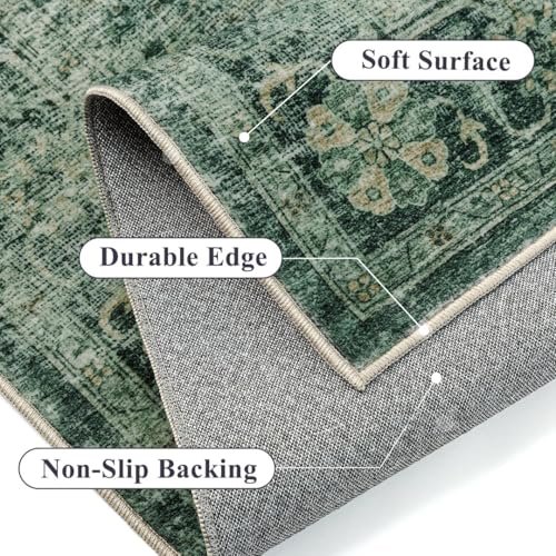614KSqt-ovL._SL500_.jpg PureCozy 8x10 Washable Green Vintage Distressed Area Rug - Non-Slip Floral Carpet for Indoor Use - Image 6
