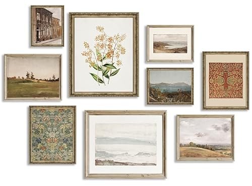Vintage Gallery Wall Art Set - Retro Farmhouse Nature Canvas Vintage Gallery Wall Art Set - Retro Farmhouse Wall Art Prints Nature Canvas Prints for Wall Decor, Vintage Landscape Painting Wall Decor for Living Room, Vintage French Country Decor Set of 9【Unframed】