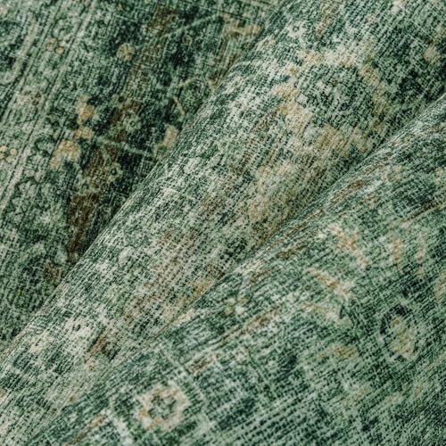 61NSw4nSjBL._SL500_.jpg PureCozy 8x10 Washable Green Vintage Distressed Area Rug - Non-Slip Floral Carpet for Indoor Use - Image 8