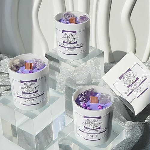 61UFcjVInyL._SL500_.jpg Non-Toxic Amber Scented Candle with Crystals & Wooden Wick – 50hr Aromatherapy Gift for Women. - Image 9