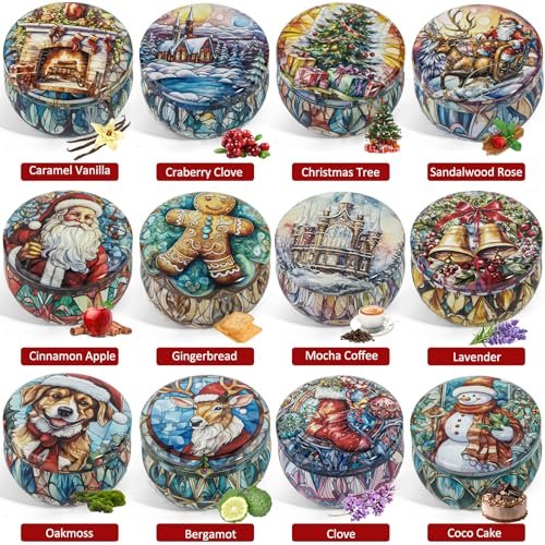 61VxLmqcnoL._SL500_.jpg Yinuo Candle Christmas Scented Candle Set - 12 Long-Lasting Soy Wax Candles in Decorative Tins, Perfect Holiday Gifts for Women and Friends. - Image 4