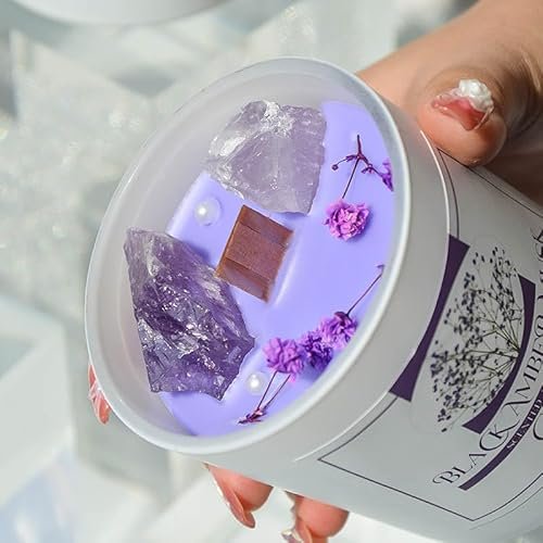 61e4ncZjvL._SL500_.jpg Non-Toxic Amber Scented Candle with Crystals & Wooden Wick – 50hr Aromatherapy Gift for Women. - Image 5