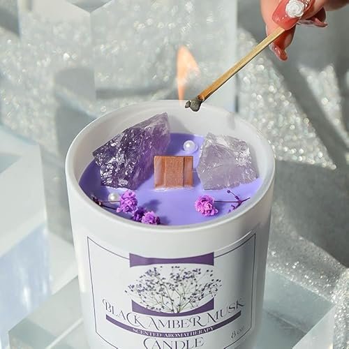 61gJheGEJ7L._SL500_.jpg Non-Toxic Amber Scented Candle with Crystals & Wooden Wick – 50hr Aromatherapy Gift for Women. - Image 4