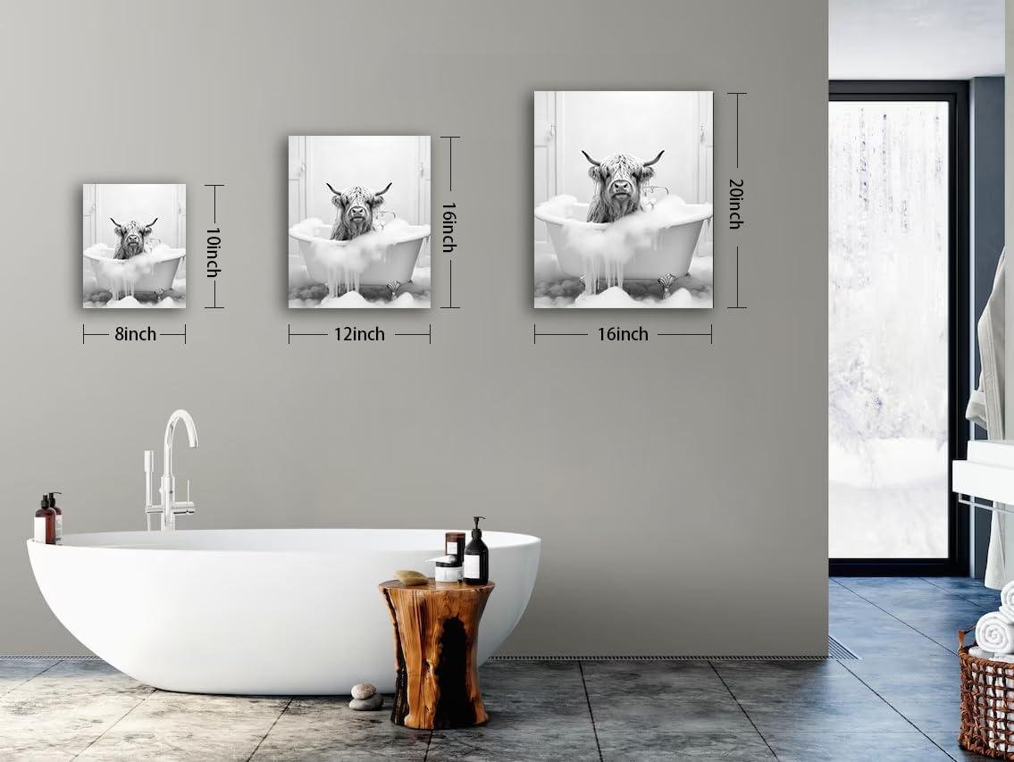 Why We're Bubbling Over This Highland Cow Bathroom Art