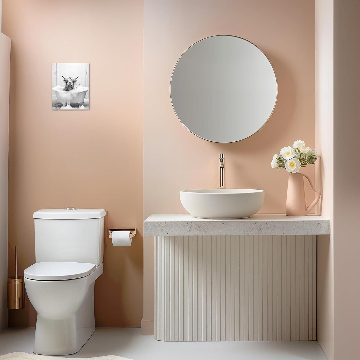 Why We're Bubbling Over⁣ This Highland Cow ​Bathroom Art